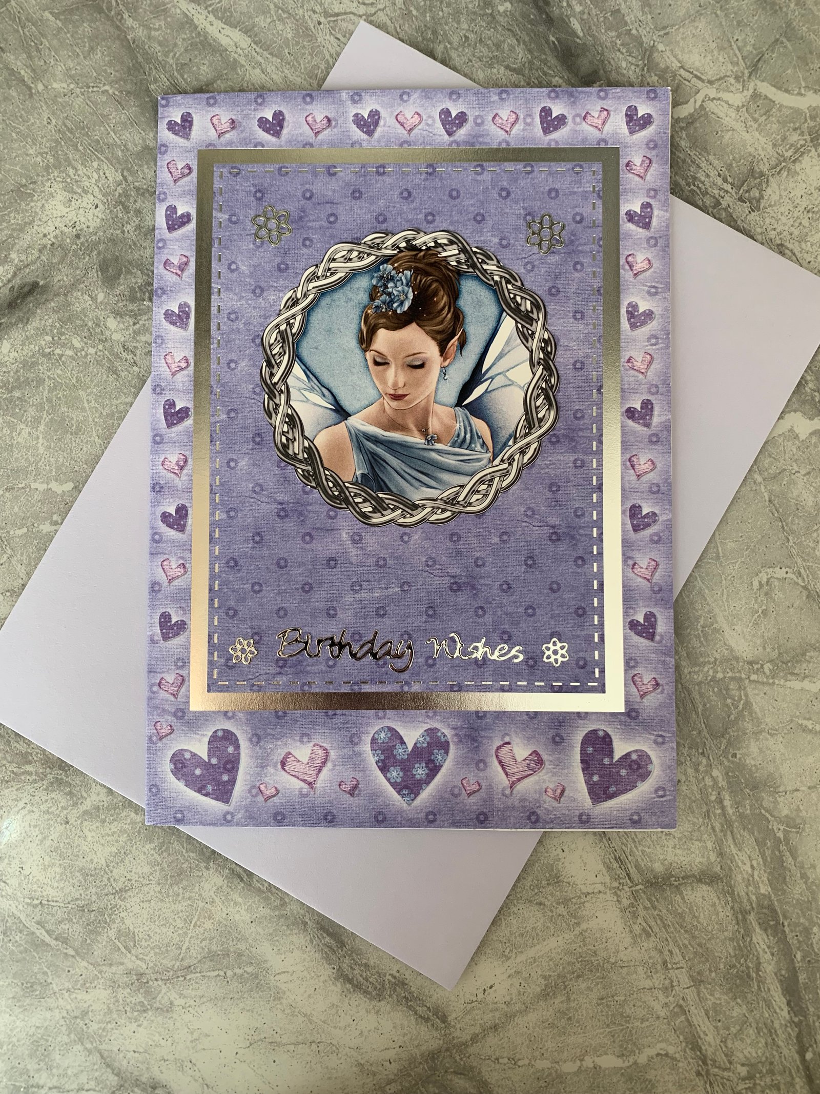 Hand crafted purple birthday wishes fairy card