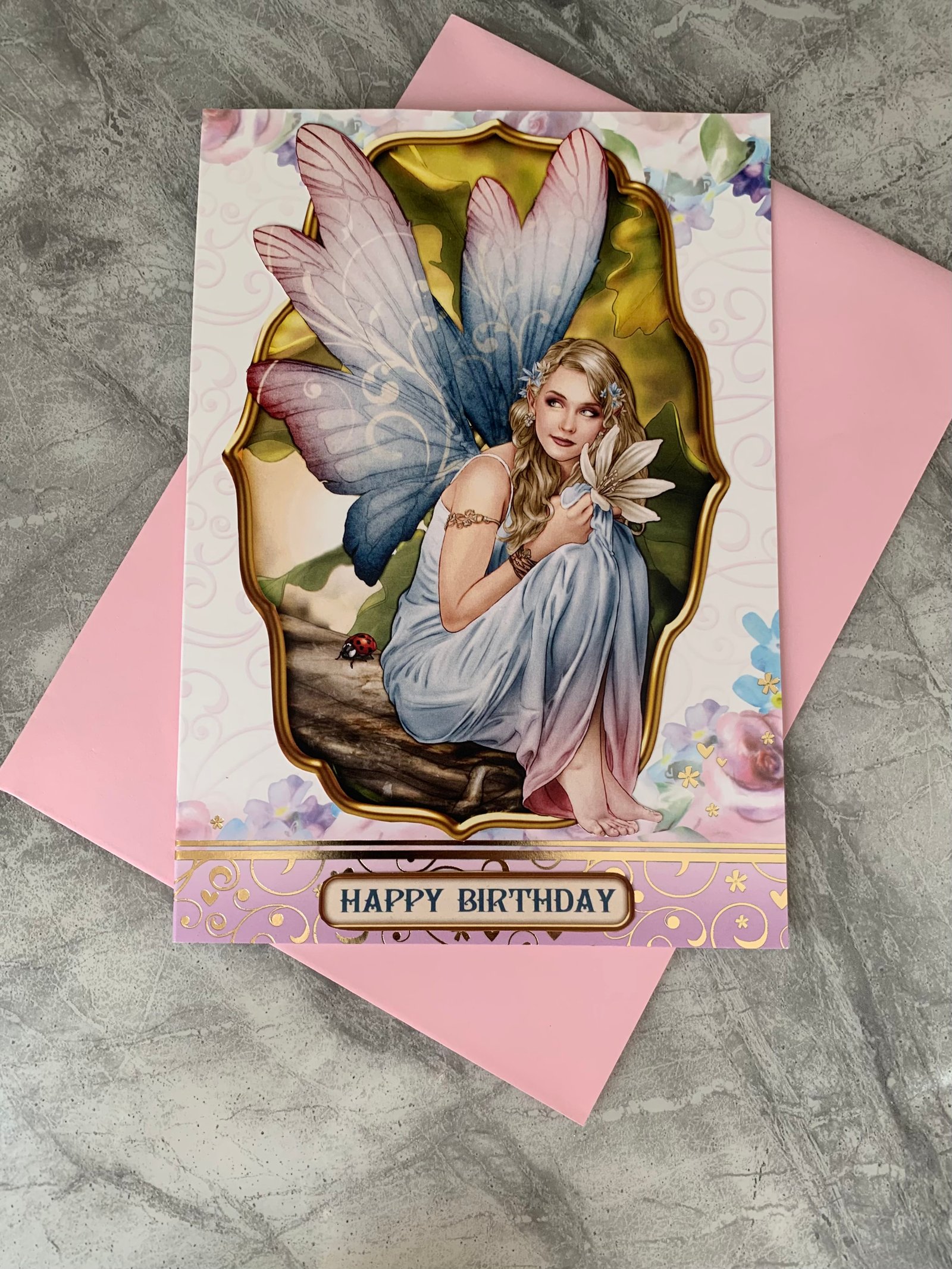 Beautiful Hand Crafted Happy Birthday card with fairy design