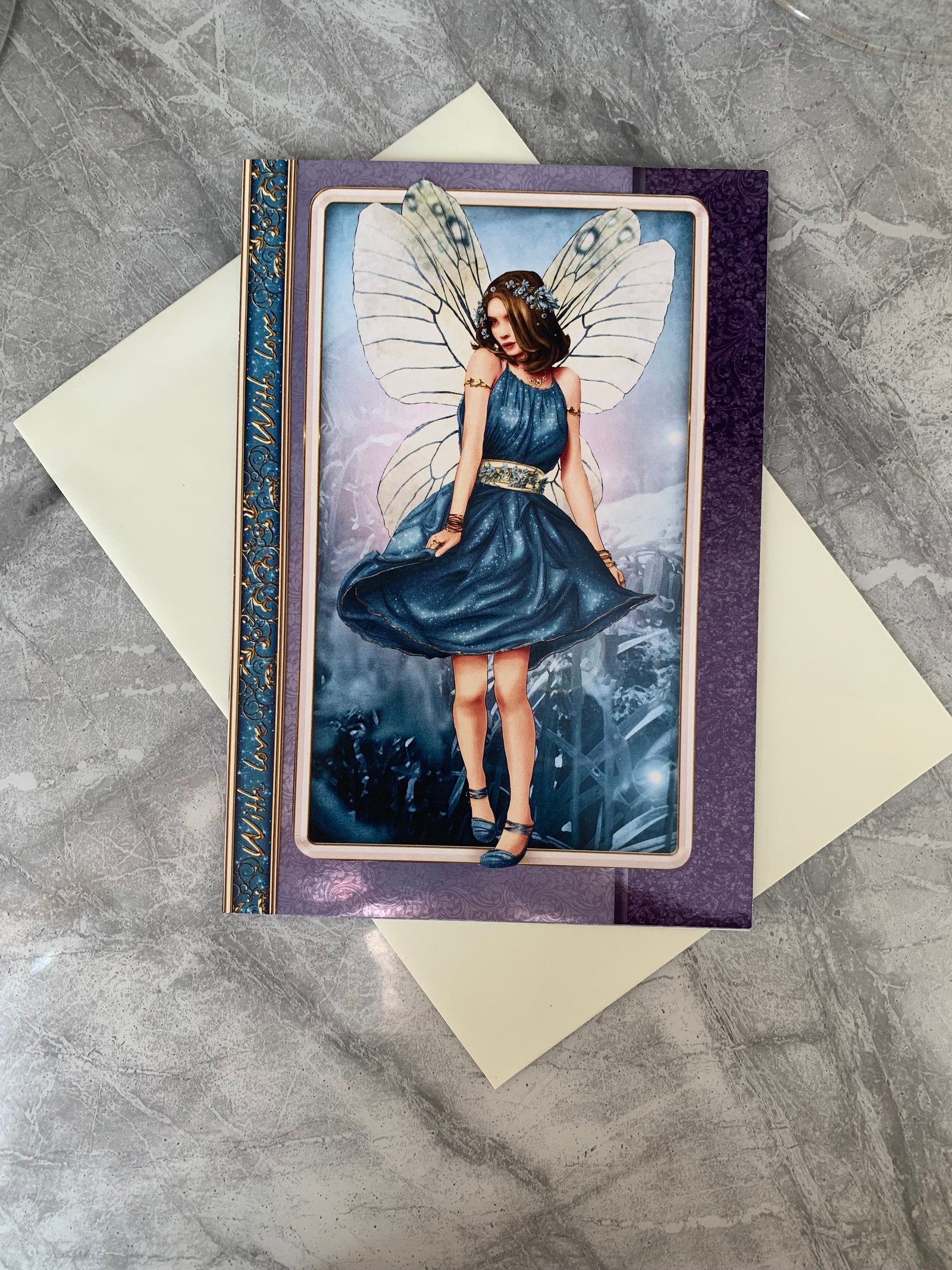 Hand crafted Happy birthday card with blue fairy design
